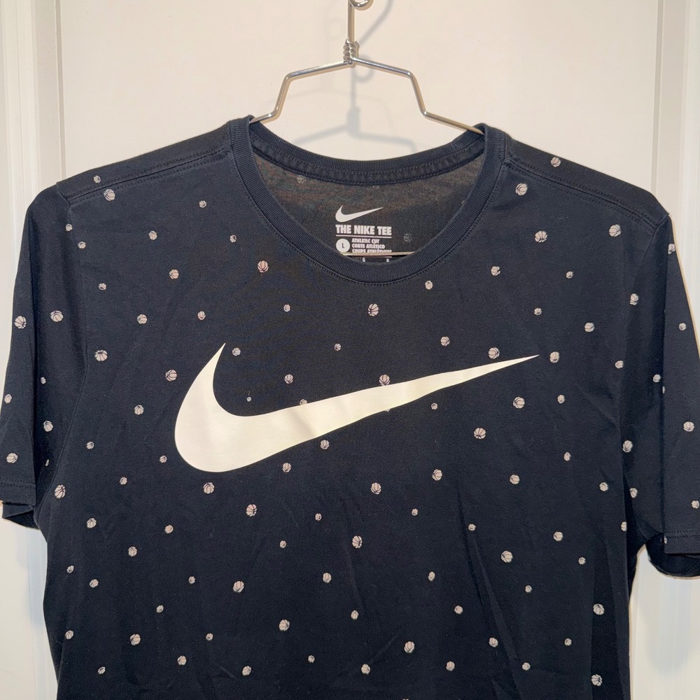 Nike Dri-FIT Mens Black Basketball All Over Print Swoosh Logo T-Shirt Large